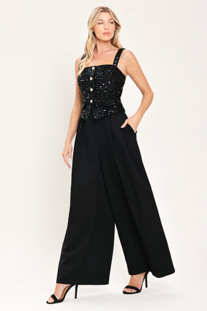 NIGHTFALL GLAM BLACK SEQUIN WIDE-LEG JUMPSUIT
