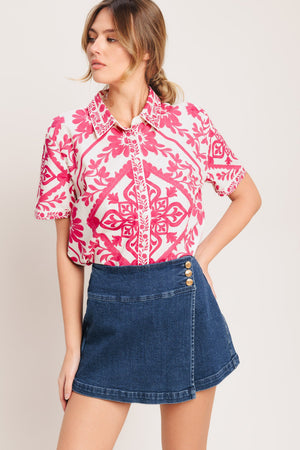 TEXTURE PLAY DENIM SKORT