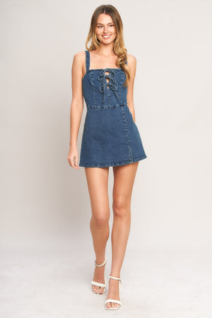 FIRST DATE DENIM SKORT ROMPER