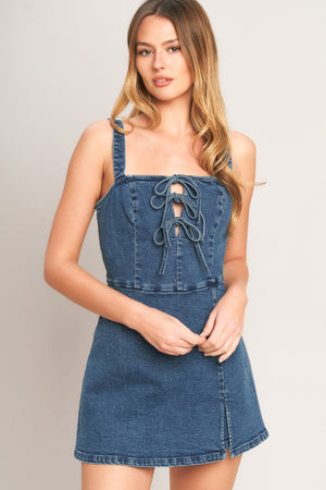 FIRST DATE DENIM SKORT ROMPER