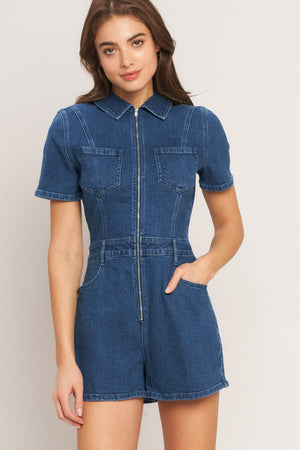 Casual Structure Denim Romper