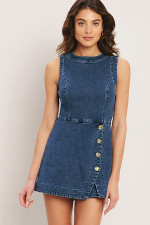 MIDNIGHT DENIM SKORT ROMPER