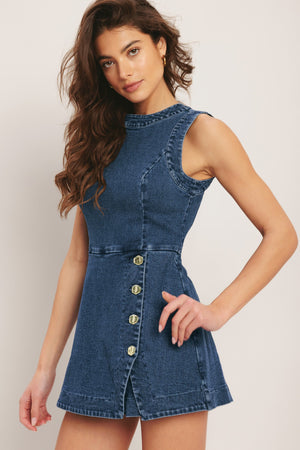 MIDNIGHT DENIM SKORT ROMPER