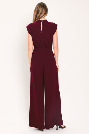 DARK CHERRY COLUMN WOVEN JUMPSUIT