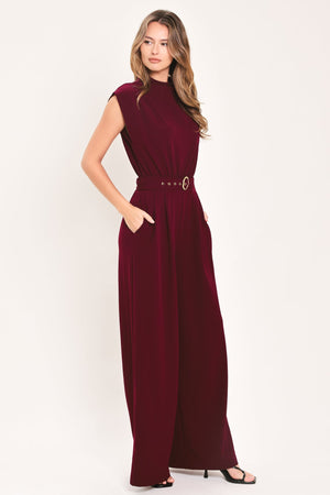 DARK CHERRY COLUMN WOVEN JUMPSUIT