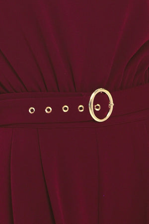 DARK CHERRY COLUMN WOVEN JUMPSUIT