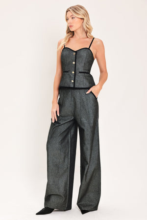 METALLIC HOURGLASS WOVEN WIDE LEG PANTS