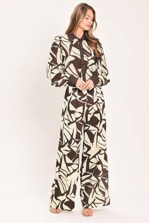 VANILLA VINE MOSAIC WOVEN WIDE LEG PANTS