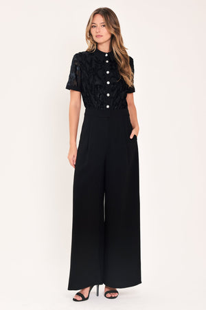 AFTER DARK BLACK BURNOUT VELVET WIDE-LEG JUMPSUIT