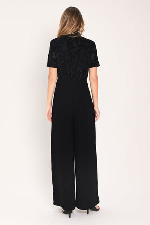 AFTER DARK BLACK BURNOUT VELVET WIDE-LEG JUMPSUIT