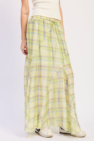 Drawstring Maxi Skirt With Waist Asymmetrical Seams