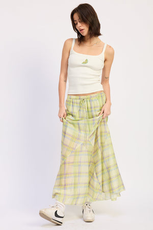 Drawstring Maxi Skirt With Waist Asymmetrical Seams
