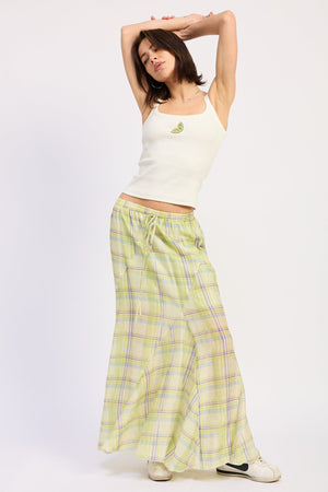 Drawstring Maxi Skirt With Waist Asymmetrical Seams