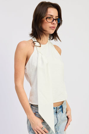 One Shoulder Top with Scarf Detail