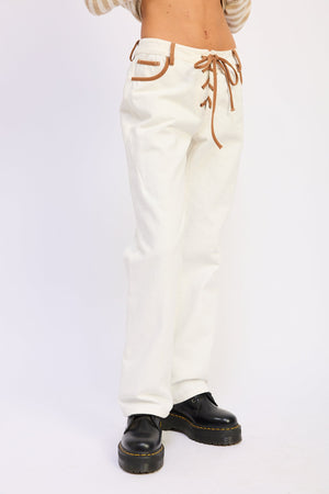 Flared Mid Rise Ivory Jeans
