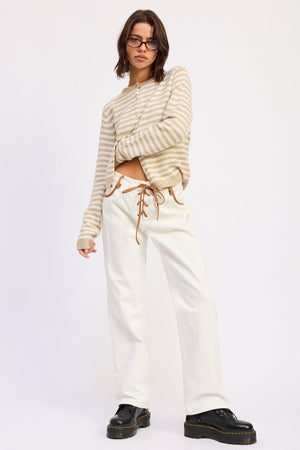 Flared Mid Rise Ivory Jeans