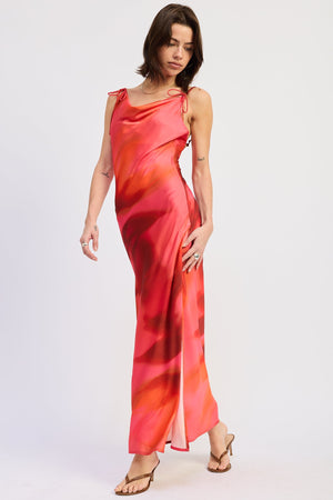 Cowl Neck Maxi Satin Dress