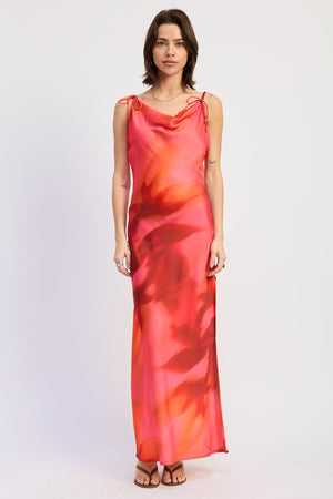 Cowl Neck Maxi Satin Dress