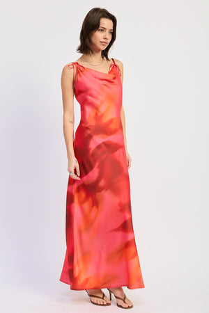 Cowl Neck Maxi Satin Dress