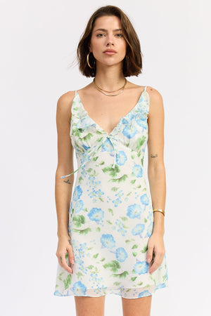 V-Neck Chiffon Mini Dress With Ruffle Detail