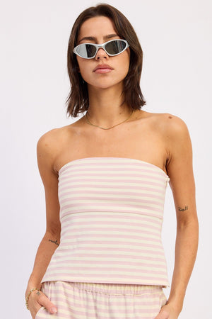 Striped Jersey Knit Tube Top - Pink or Avocado