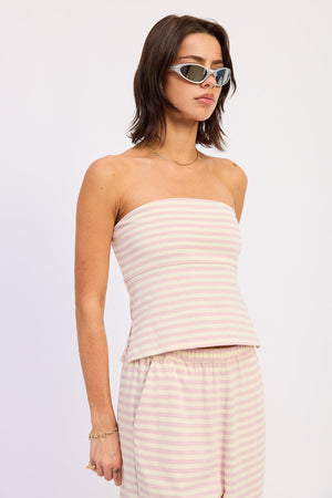 Striped Jersey Knit Tube Top - Pink or Avocado