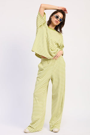 Striped Elastic Waistband Pants