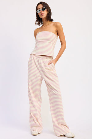 Striped Elastic Waistband Pants