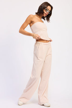 Striped Elastic Waistband Pants