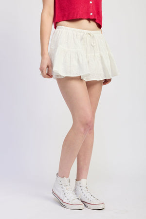 Ruffle Mini Skort With Eyelet Embroidery - Off White or Red