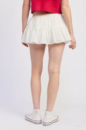 Ruffle Mini Skort With Eyelet Embroidery - Off White or Red