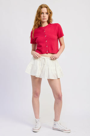 Ruffle Mini Skort With Eyelet Embroidery - Off White or Red