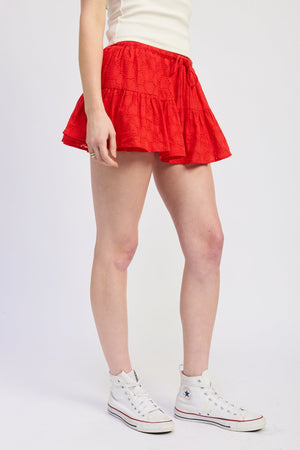 Ruffle Mini Skort With Eyelet Embroidery - Off White or Red