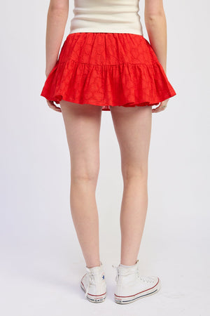 Ruffle Mini Skort With Eyelet Embroidery - Off White or Red