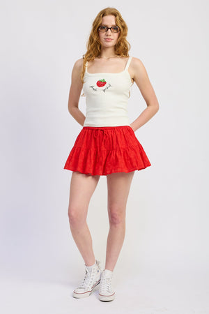 Ruffle Mini Skort With Eyelet Embroidery - Off White or Red