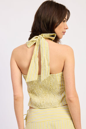 Halter Stripe Top With Lace Back Up Detail