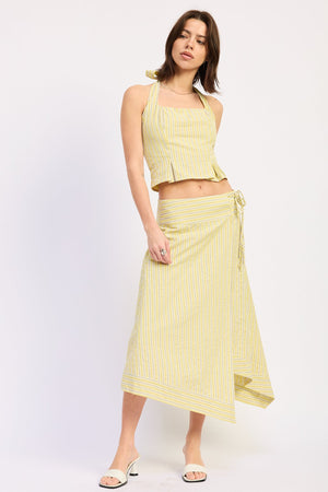 Halter Stripe Top With Lace Back Up Detail
