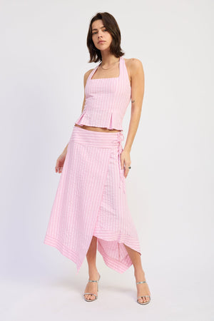 Halter Stripe Top With Lace Back Up Detail