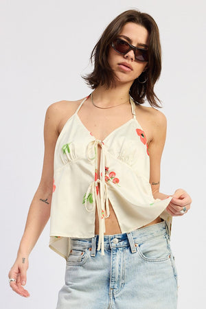Halter Neck Front Tie Sleeveless Bustier Top
