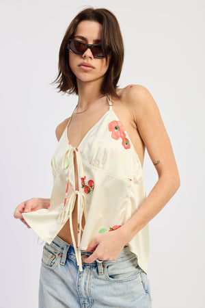 Halter Neck Front Tie Sleeveless Bustier Top