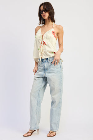 Halter Neck Front Tie Sleeveless Bustier Top
