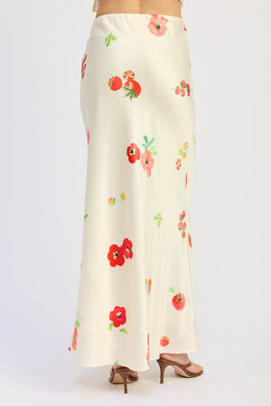 Floral Print Low Rise Satin Bias Skirt