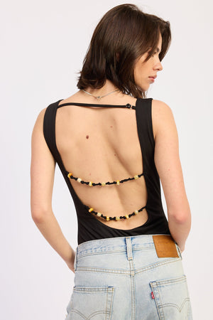 Sleeveless Boat Neck Bodysuit With Back Trim Detail