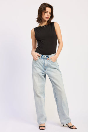 Sleeveless Boat Neck Bodysuit With Back Trim Detail