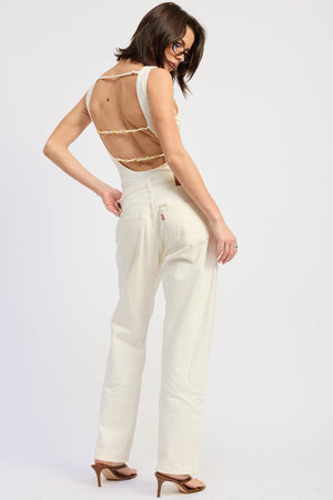 Sleeveless Boat Neck Bodysuit With Back Trim Detail