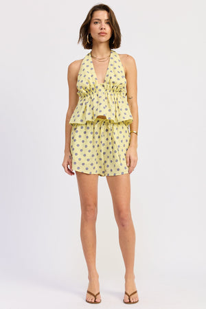 Tie Back Halter Top With Ruffle Detail