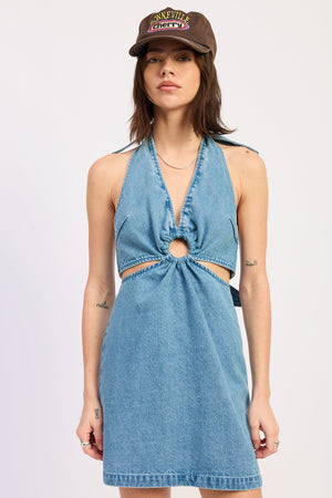 Mini V-Neck Halter Dress With Cut Out Detail
