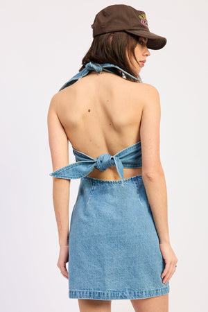 Mini V-Neck Halter Dress With Cut Out Detail