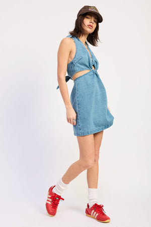 Mini V-Neck Halter Dress With Cut Out Detail