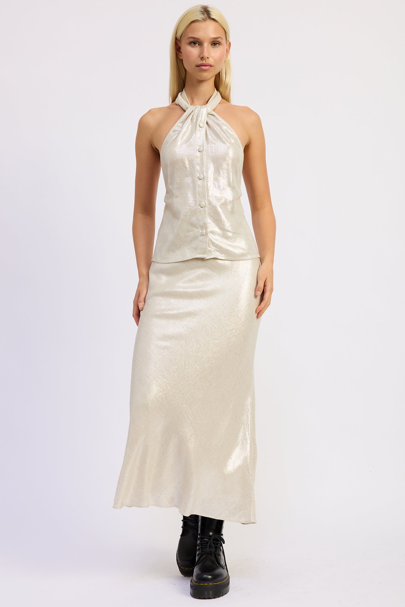 Lurex Linen Bias Midi Skirt